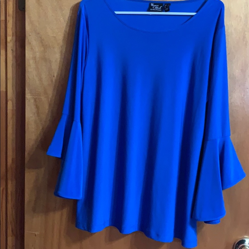 Tunic top medium blue bell sleeve